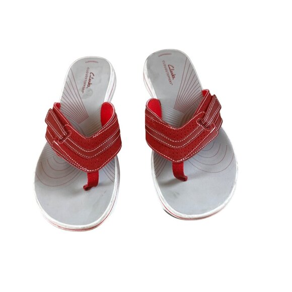 Clarks Size 11 Slip On Womens Thong Sandal Red - Picture 2 of 9